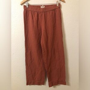 Madewell Gauze Pull On Wide Leg Textured Pants in Burnt Orange - Size Small